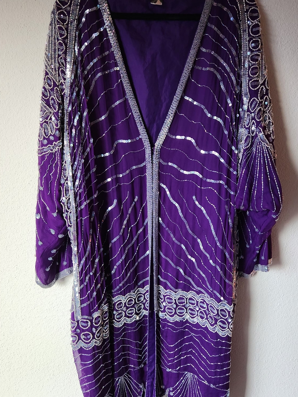 Purple Silk Embellished Beaded Robe